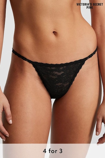 Victoria's Secret PINK Pure Black G String Lace Knickers (162093) | £9