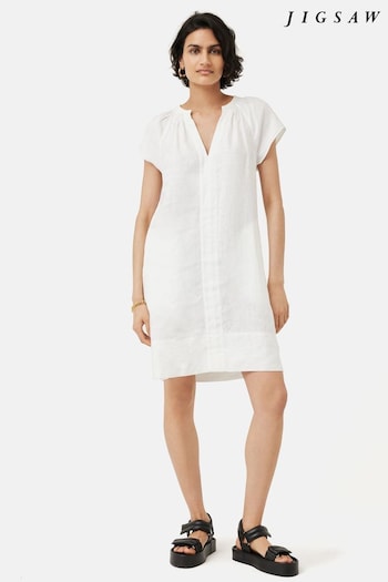 Jigsaw White Linen Smocked T-Shirt Dress (162116) | £130