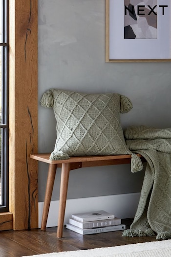 Sage Green Knitted Tassel Trim 50 x 50 Cushion (162151) | £22