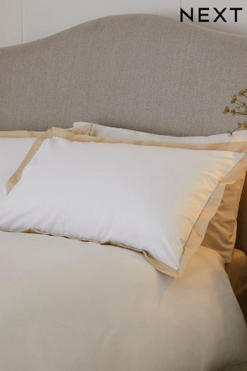 Set of 2 White/Natural Cotton Rich Pillowcases (162267) | £10