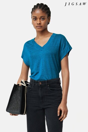 Jigsaw Linen Short Sleeve V-Neck T-Shirt (162272) | £59