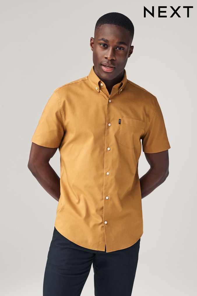Yellow button hotsell up shirt mens