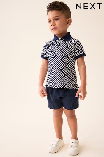 Navy/White Short Sleeve embroidered Polo and Shorts Set (3mths-7yrs) (162653) | £13 - £17