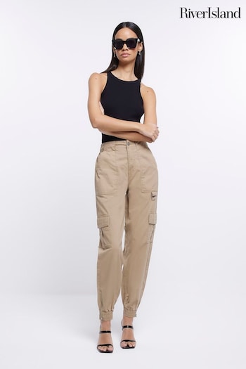 River Island Beige Zip Cuff Cargo Trousers (163171) | £39