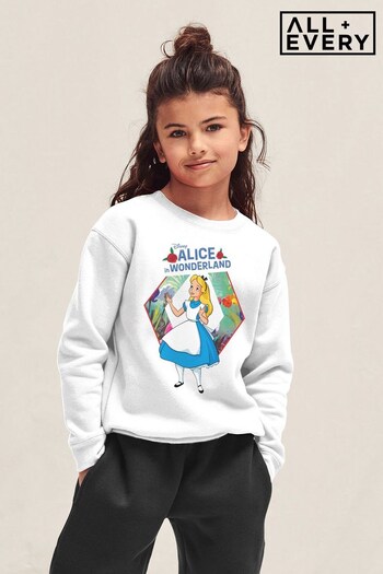 All + Every White Disney Alice In Wonderland Flowers Rose Text Kids Sweatshirt (163249) | £29