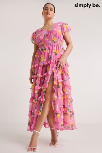 Simply Be Pink Floral Tiered Maxi Dress (163403) | £55