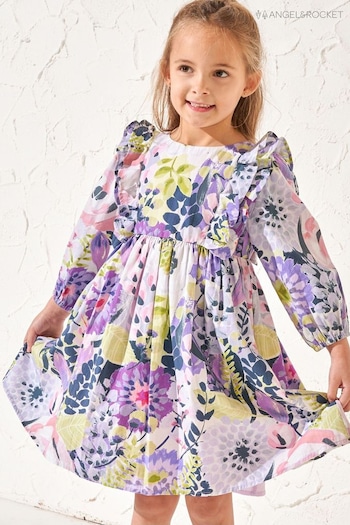 Angel & Rocket Purple Ellie Ruffle Print Dress (163537) | £32 - £36