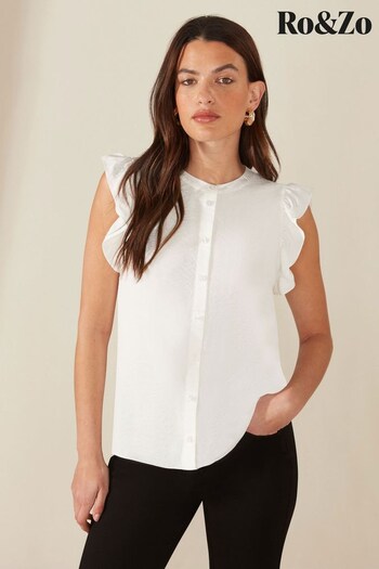 Ro&Zo Frill Shoulder White Sleeveless Shirt (163762) | £49
