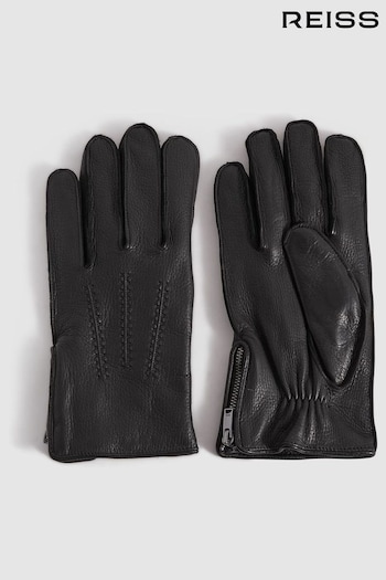 Reiss Black Iowa Leather Gloves (163769) | £98