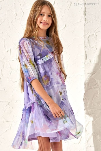 Angel & Rocket Purple Beatrice Print Mesh Dress (163777) | £32 - £36