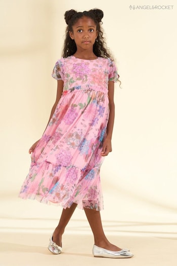 Angel & Rocket Pink Luisa Embroidered Yolk Mesh Dress (163787) | £38 - £42