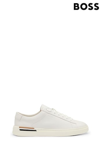BOSS White Clint Cupsole Lace Up Leather Trainers (164188) | £189