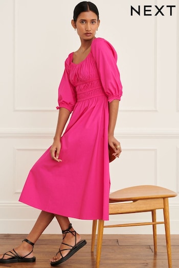 Fushsia Pink Poplin Seam Detail Midi Dress (164222) | £42