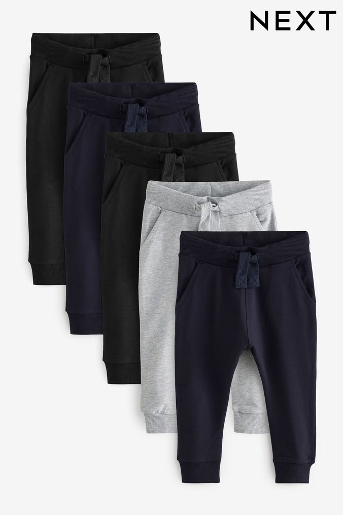 Black/Navy/Charcoal Joggers 5 Pack (3mths-7yrs) (164334) | £28 - £32