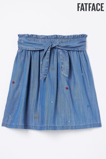 FatFace Blue Hallie Flower Embroidered Tie Skirt (164374) | £22