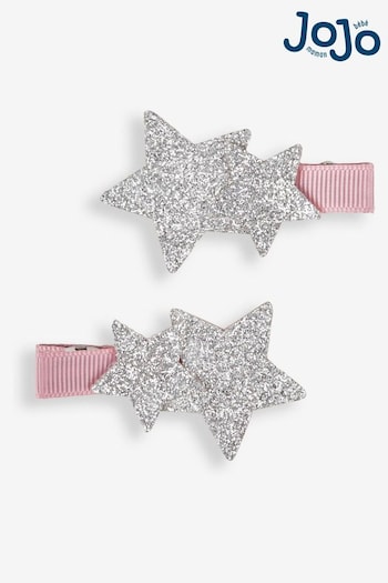 JoJo Maman Bébé Silver 2-Pack Star Glitter Clips (164416) | £6