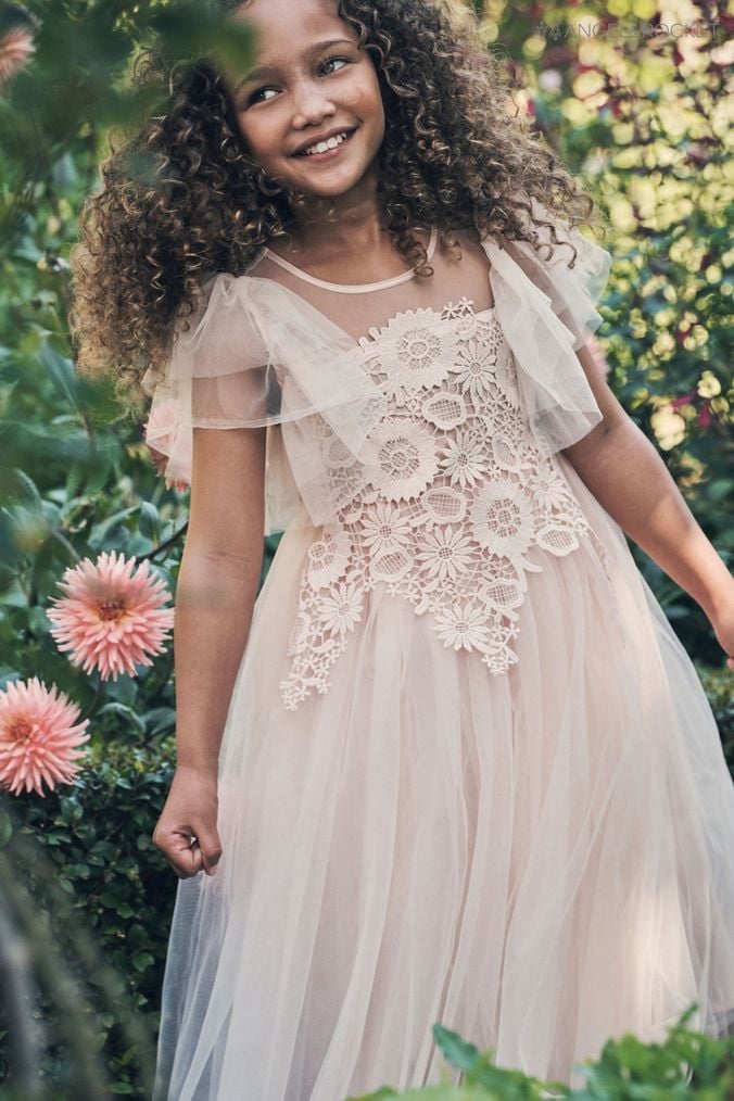 White puffy top flower girl dresses