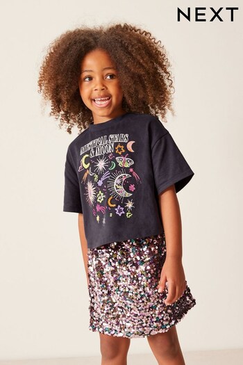 Black Top and Sequin Skirt Set (3-16yrs) (164591) | £24 - £30