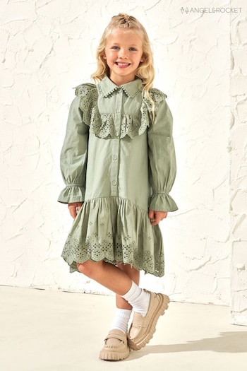 Angel & Rocket Green Amelie Broderie Shirt Dress (164628) | £34 - £38