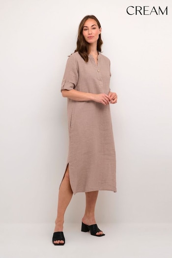 Cream Bellis 3/4 Sleeve Brown Midi Dress (164678) | £80