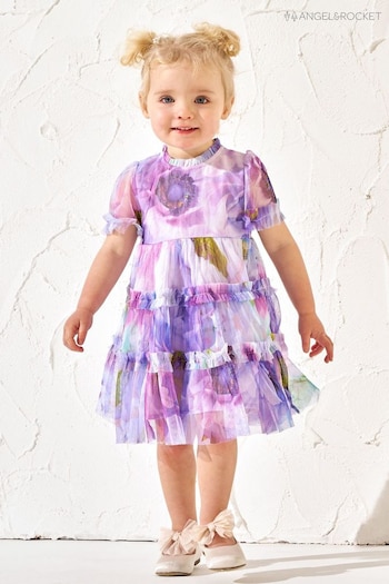 Angel & Rocket Purple Beatrice Frill Mesh Dress (164725) | £24 - £26