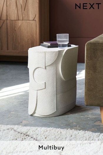 White Abstract Geo Resin Sofa Side Table (164765) | £150