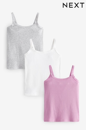 Grey/Pink/White Rib Cami Vest 3 Pack (2-16yrs) (164936) | £9 - £13