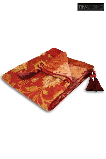 Riva Home Red Zurich Floral Jacquard Throw (165085) | £34