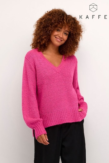 Kaffe Pink Linana V-Neck Knitted Pullover Jumper (165296) | £60