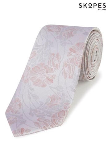 Skopes Pink/Silver Floral Silk Tie & Pocket Square (165497) | £30