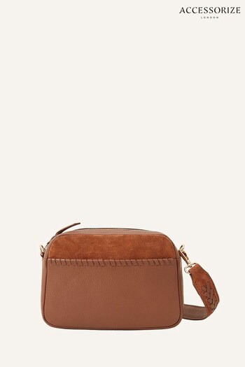 Accessorize Brown Leather Stitch Detail Camera Bag (165526) | £50