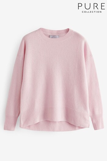 Pure Collection Pink Lofty Cashmere Curved Hem Sweater (165674) | £160