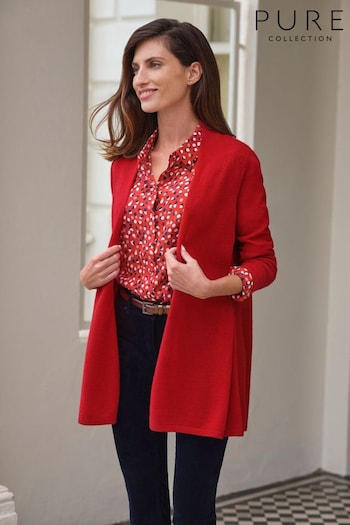 Pure Collection Red Gassato Lightweight Cashmere Swing Cardigan (165696) | £150