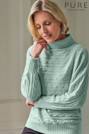 Pure Collection Green Cable Dolman Sweater (165702) | £199