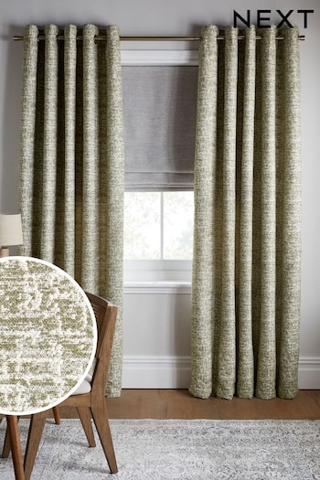 Green Distressed Texture Eyelet Lined Curtains (165715) | £90 - £190