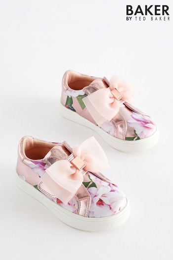 Baker by Ted Baker Girls Pink Metallic Floral Trainers with Organza Bow (165753) | £40