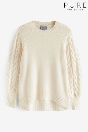 Pure Collection Cream Cashmere Pearl Sleeve Sweater (165768) | £199