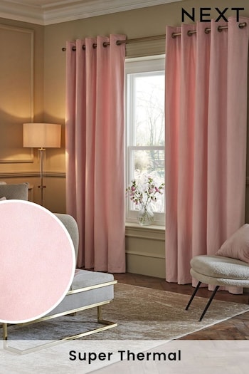 Blush Pink Matte Velvet Eyelet Super Thermal Curtains (165773) | £60 - £155