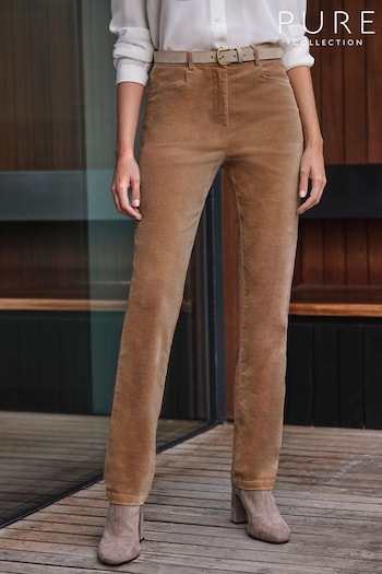 Pure Collection Brown Washed Velvet Straight Leg Trousers (165838) | £120