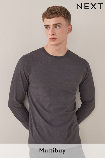 Charcoal Grey Marl Slim Long Sleeve Crew Neck T-Shirt (165854) | £10.50
