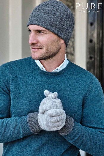 Pure Collection Mens Grey Ribbed Gloves (165866) | £40