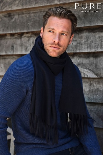 Pure Collection Mens Blue Cashmere Tassel Scarf (165870) | £125