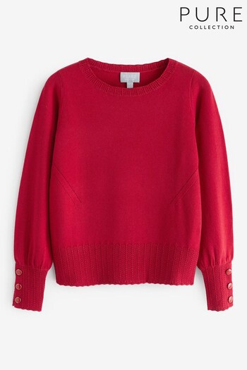 Pure Collection Red Cashmere Wool Buttoned Cuff Sweater (165878) | £140
