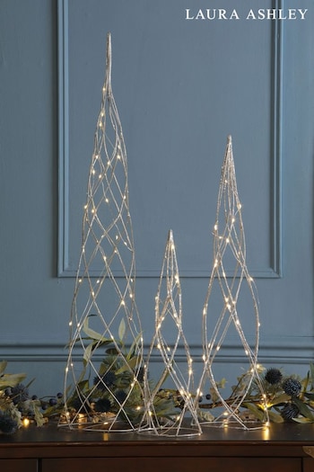 Laura Ashley Silver Pre-Lit LED Set of 3 Glitter Christmas Trees Decoration (165897) | £50