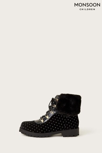 Monsoon Velma Velvet Biker Black Boots Comfort (165930) | £45