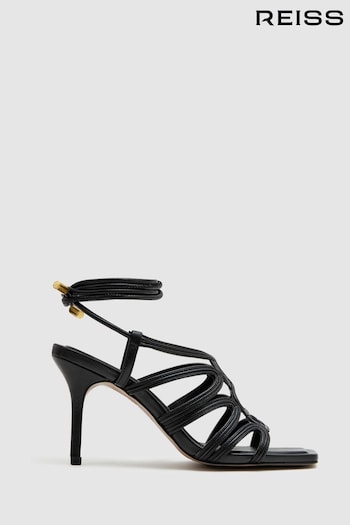 Reiss Black Keira Strappy Open Toe Heeled Sandals (165960) | £178
