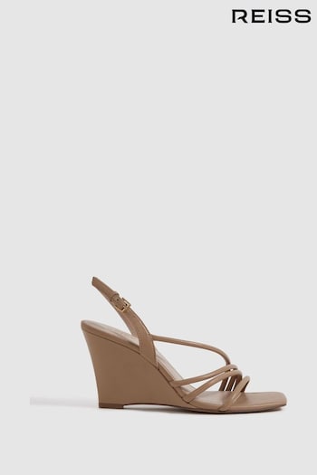 Reiss Nude Anya Leather Strappy Wedge Heels (165967) | £168