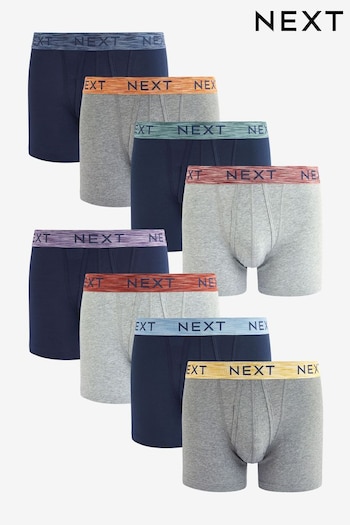 Navy Blue/Grey Bright Colour Marl Waistband A-Front Boxers 8 Pack (166045) | £42