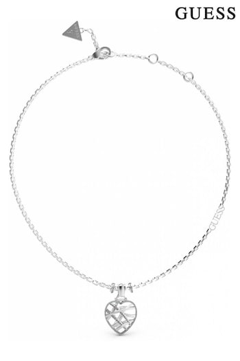Guess Jewellery Ladies Heart Cage Silver Tone Necklace (166109) | £69