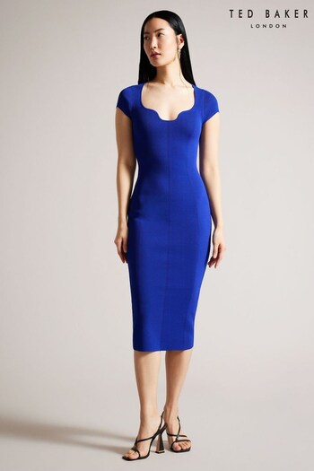Ted Baker Blue Alixis Ribbed Bodycon Knit Midi Dress (166284) | £175